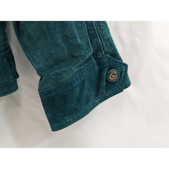 Paris Sport Club Womens Suede Turquoise Bomber Jacket Vtg Size Large Leaf Motif - Picture 4 of 16